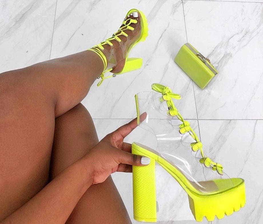 PVC Lace-Up Platform Heels