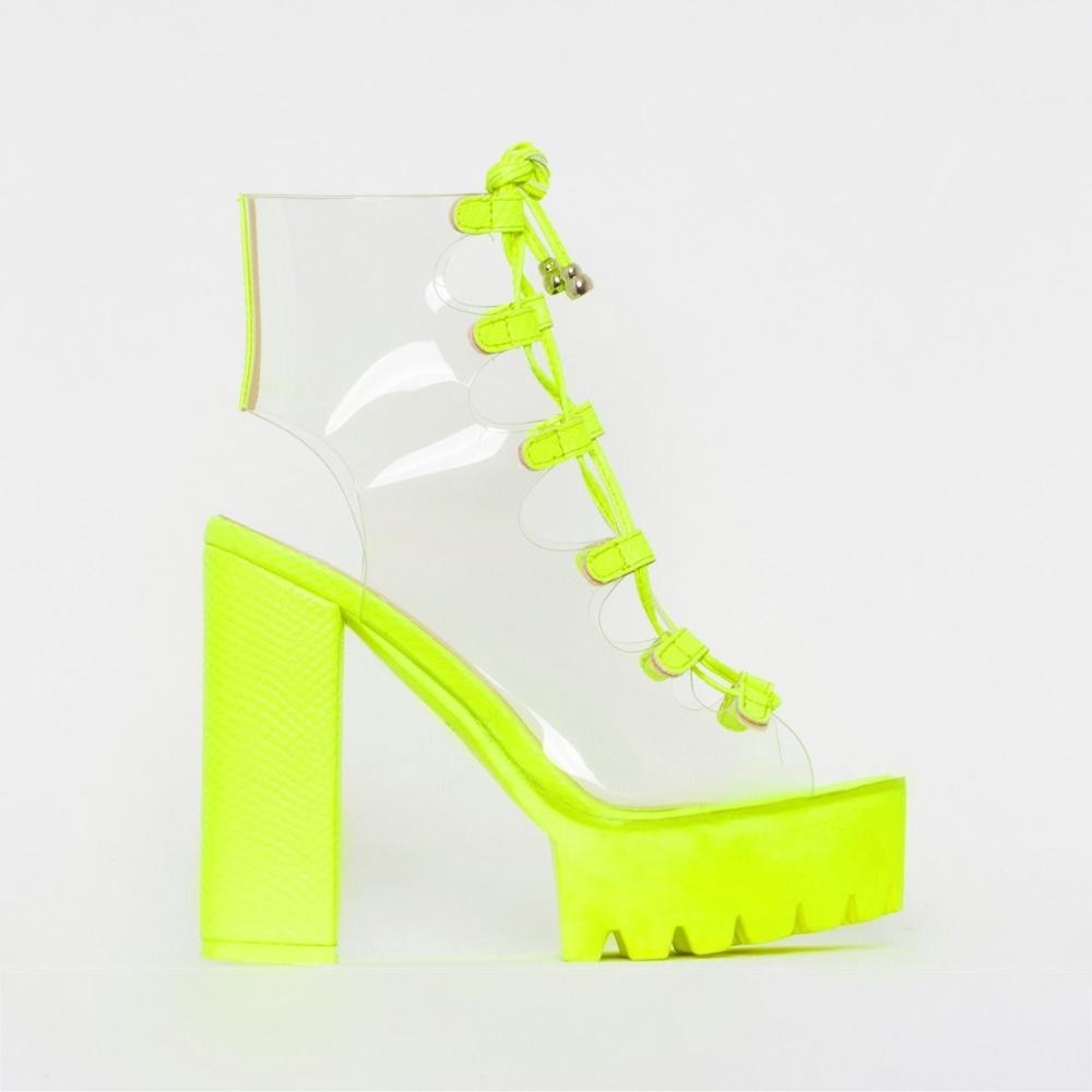 PVC Lace-Up Platform Heels