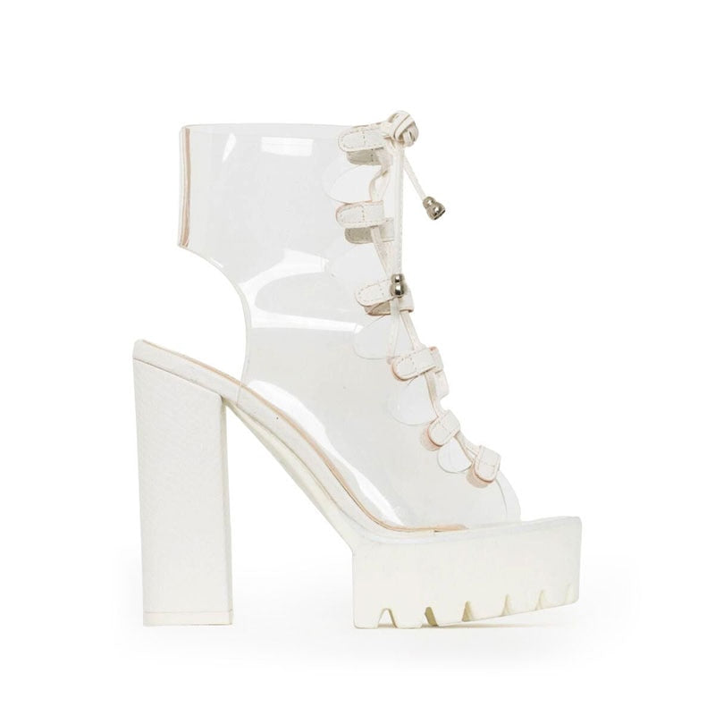PVC Lace-Up Platform Heels