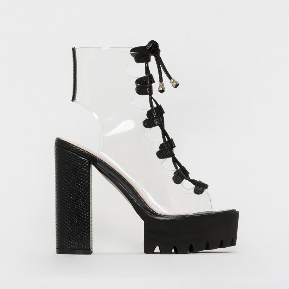 PVC Lace-Up Platform Heels