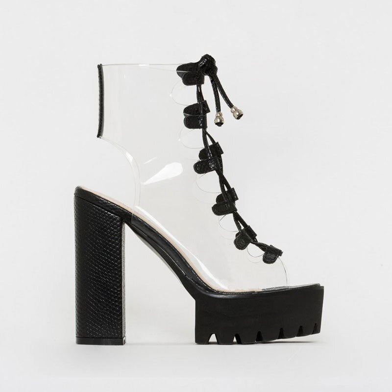 PVC Lace-Up Platform Heels