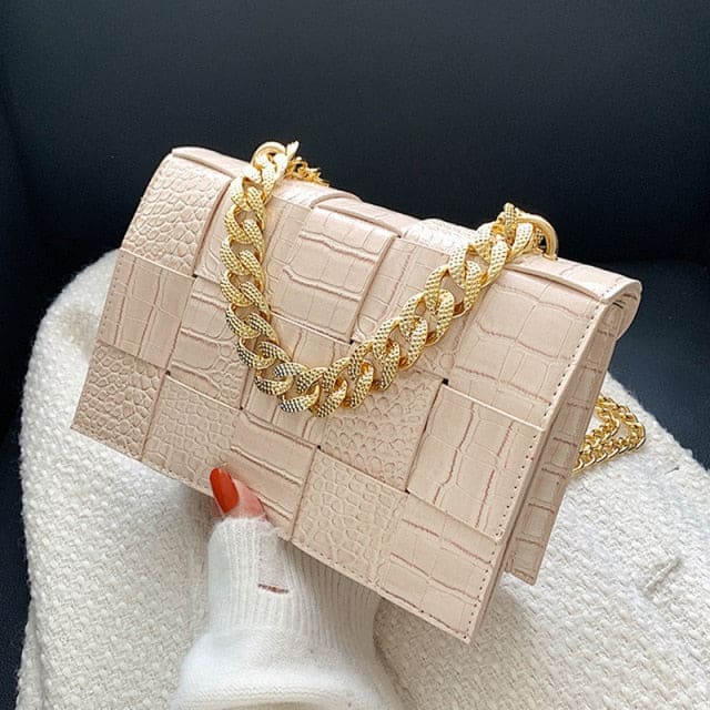 Faux Crocodile Crossbody - Beige / About(25cm-17cm-8cm