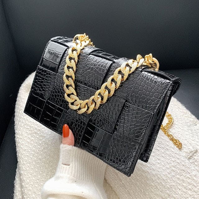 Faux Crocodile Crossbody - Black / About(25cm-17cm-8cm