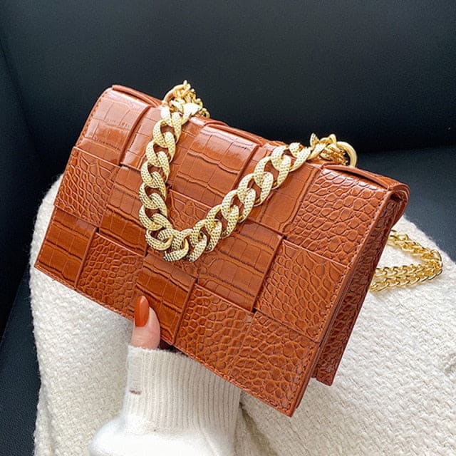 Faux Crocodile Crossbody - Brown / About(25cm-17cm-8cm