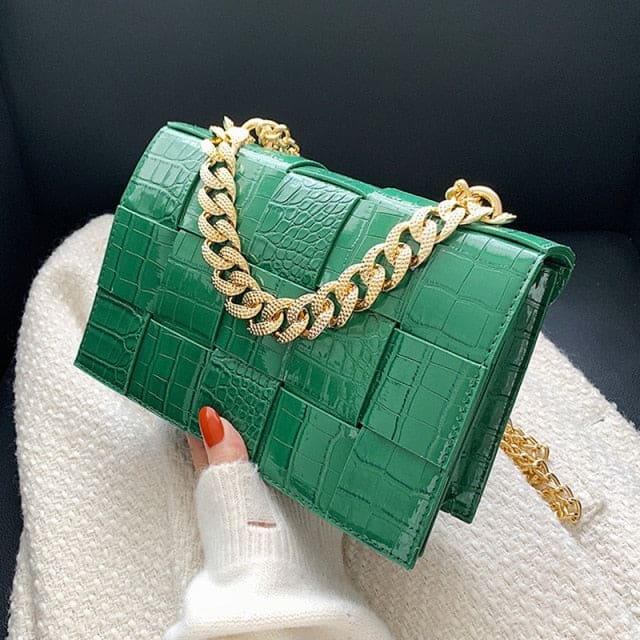 Faux Crocodile Crossbody - Green / About(25cm-17cm-8cm