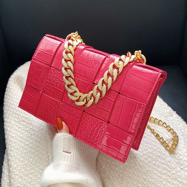 Faux Crocodile Crossbody - Hot Pink / About(25cm-17cm-8cm