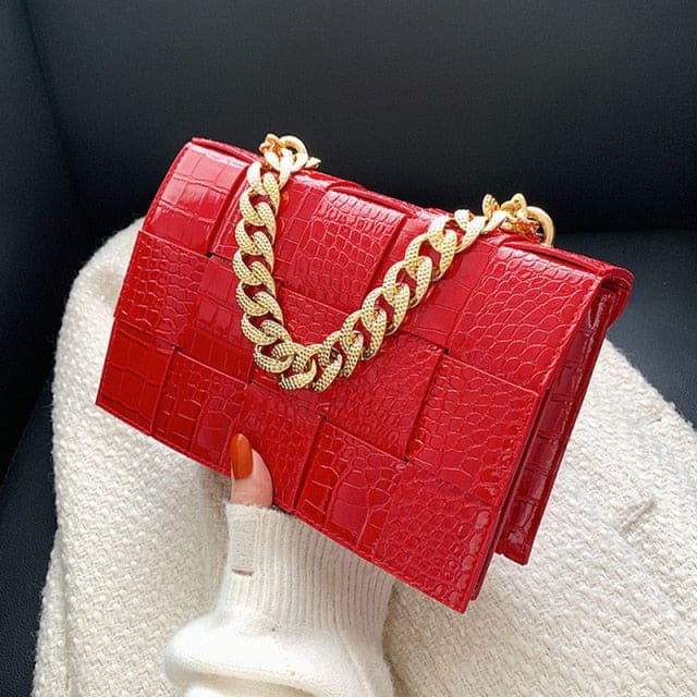 Faux Crocodile Crossbody - Red / About(25cm-17cm-8cm
