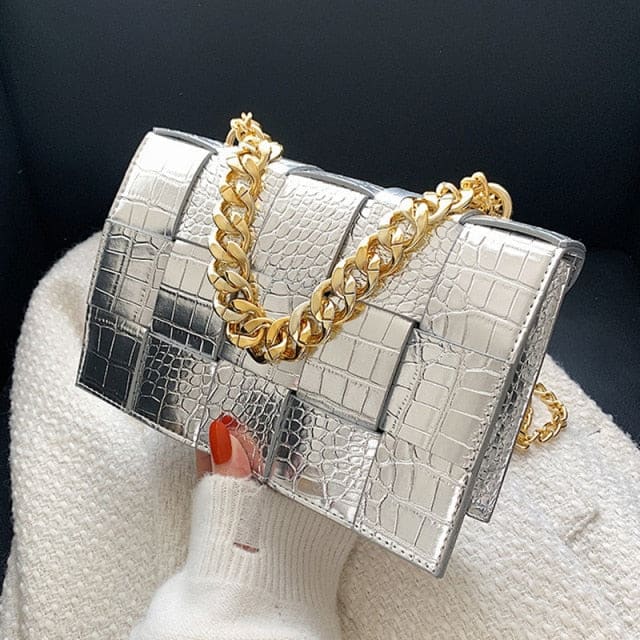 Faux Crocodile Crossbody - Silver / About(25cm-17cm-8cm