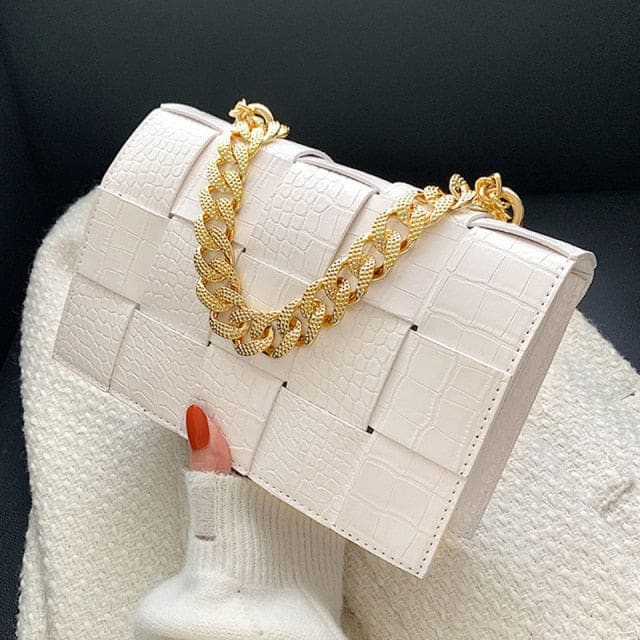Faux Crocodile Crossbody - White / About(25cm-17cm-8cm