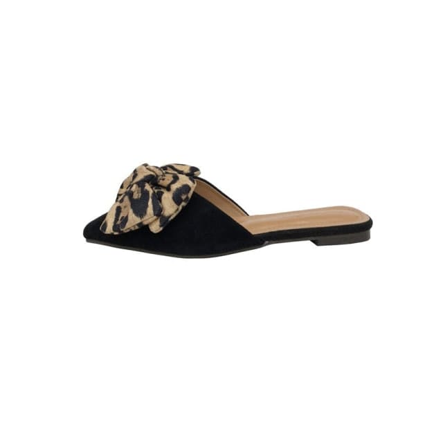 Leopard Bow Mules - Black / 6.5