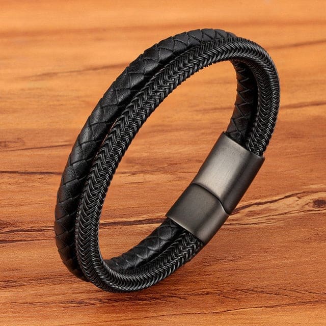 Men’s Genuine Leather Bracelet - BXXG1321Black / 23cm