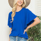 Plus Size Solid Short Butterfly Sleeve Round Neck Top