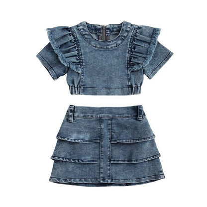 2 Piece Toddler Summer Skirt/Crop Set - Blue / 6