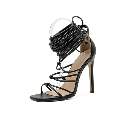 Knee High Lace Up Cross Strappy Sandals