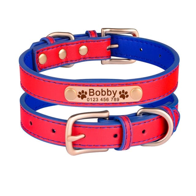Adjustable personalized dog collar - DarkBlue-Red / M 