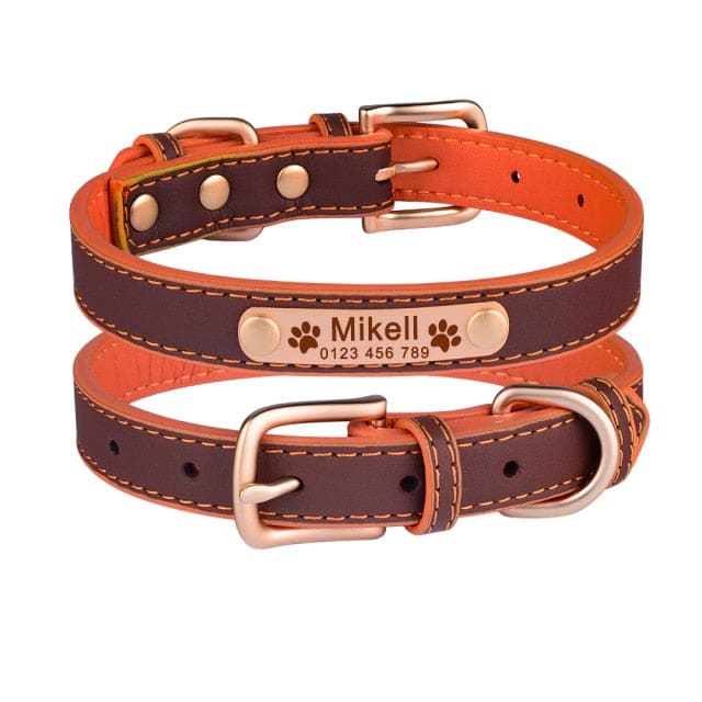 Adjustable personalized dog collar - Orange-Brown / M 