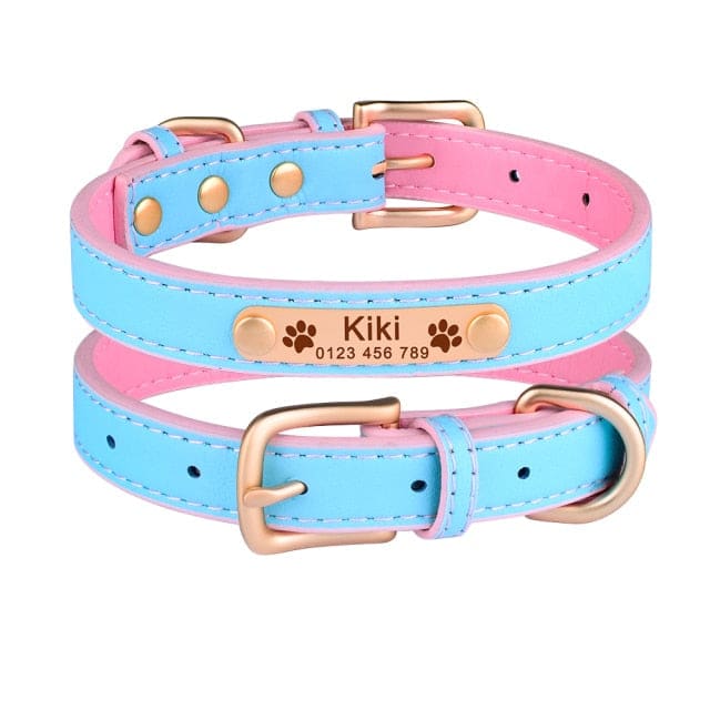 Adjustable personalized dog collar - Pink-Light Blue / M 