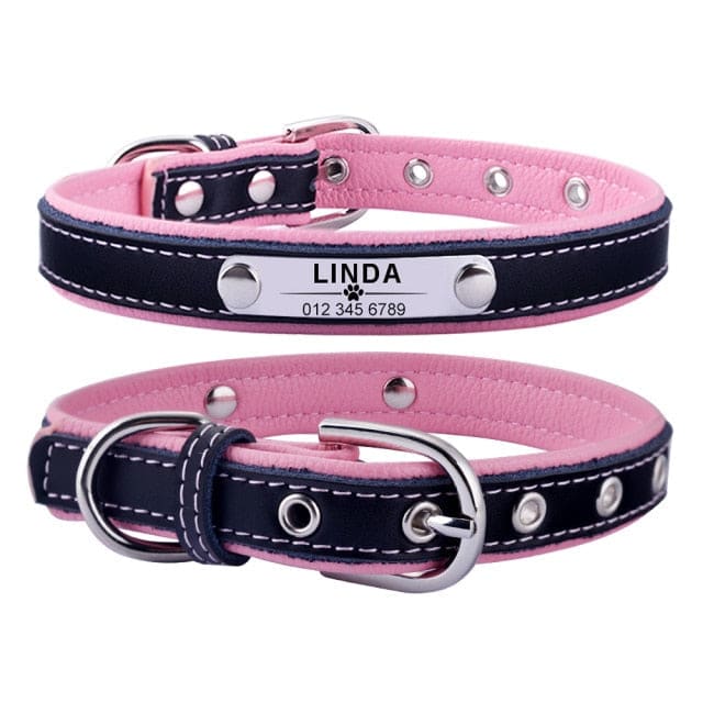 Adjustable personalized dog collar - Pink / M 11in-14in