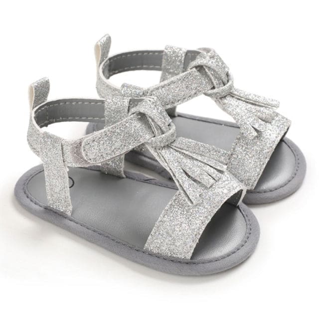 Baby Girls Soft Sole Tassel Sandals - Silver / 0-6 Months / 