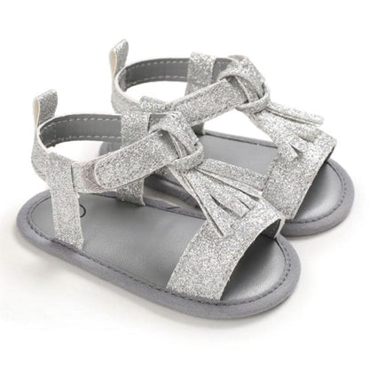 Baby Girls Soft Sole Tassel Sandals - Silver / 0-6 Months / 