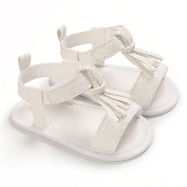 Baby Girls Soft Sole Tassel Sandals - White / 0-6 Months / 