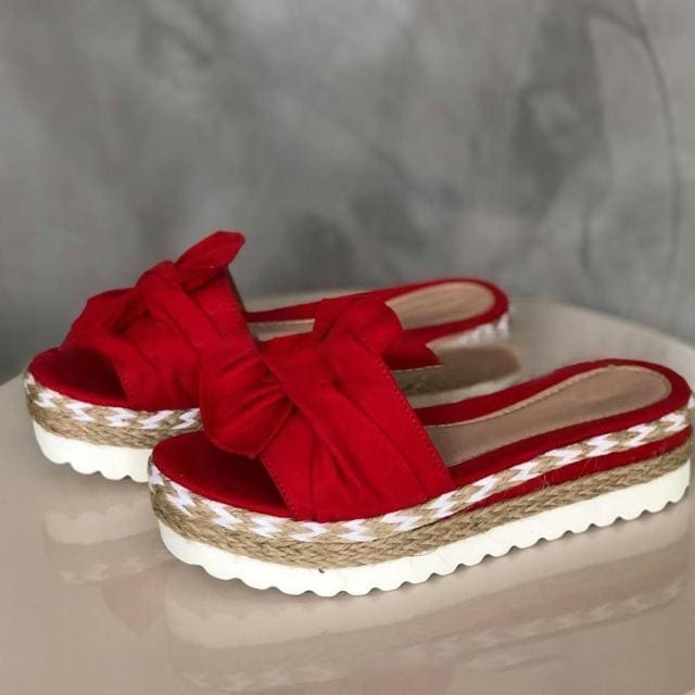 Bow Platform Sandals - Red / 37/US6.5