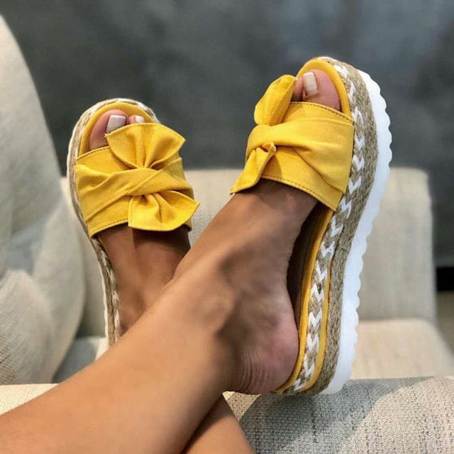 Bow Platform Sandals - Yellow / 36/US6