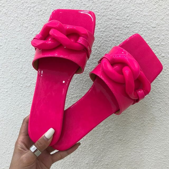 Candy Colored Chain Slides Slaps - Hot Pink / 4.5