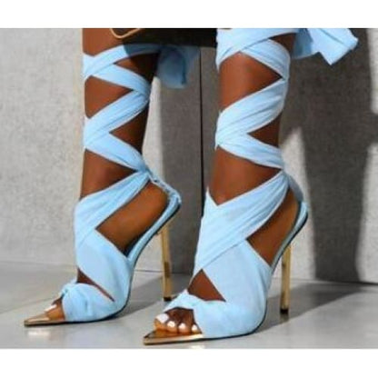 Colorful Lace-Up Heels - sky blue / 8