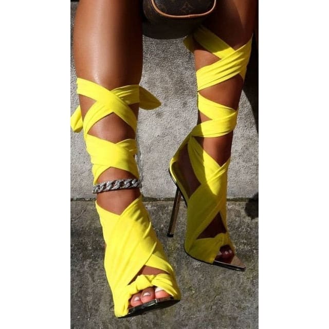 Colorful Lace-Up Heels - Yellow / 8