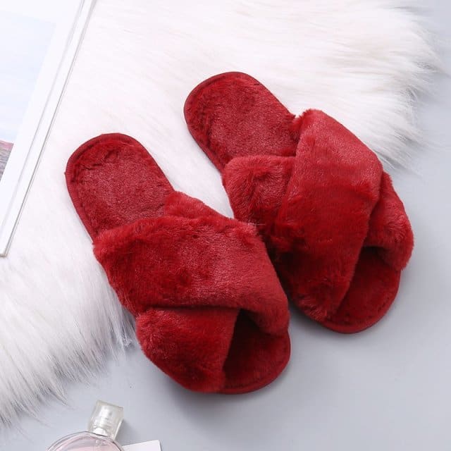 Cozy Faux Fur Indoor Slippers - Red / 7.5-8.5
