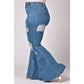 Curvy High Rise Destroyed Super Flare Jeans - 2X