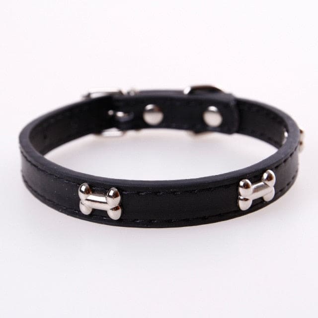 Faux Leather Dog Collars - Black / L