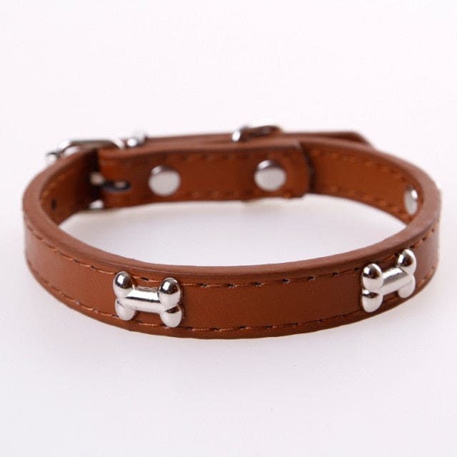 Faux Leather Dog Collars - Coffee / L