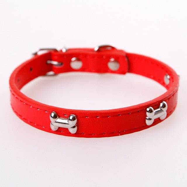Faux Leather Dog Collars - Red / L
