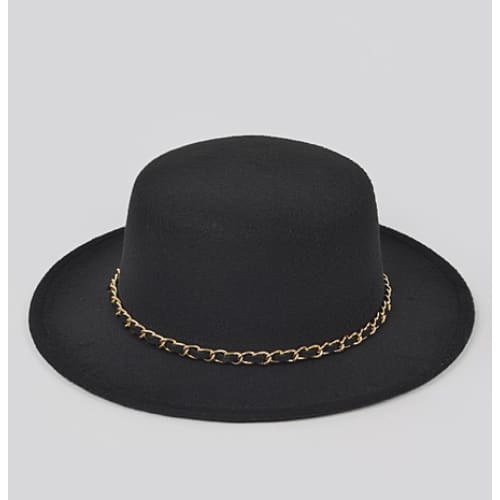 Faux Wool Hat W/Chain - Black