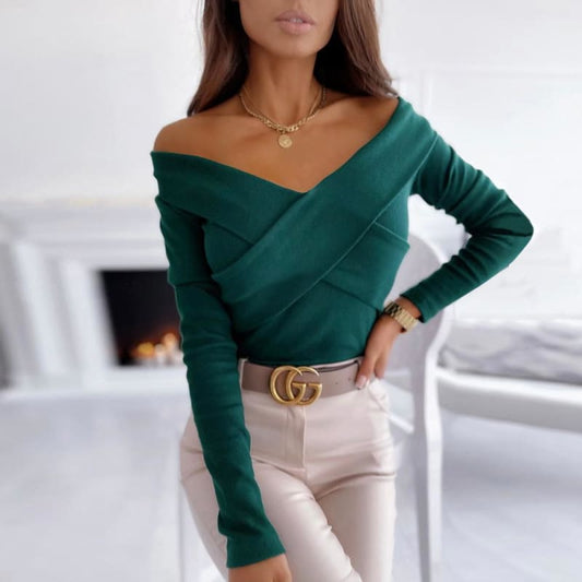 Fitted Off Shoulder Top - S / Green