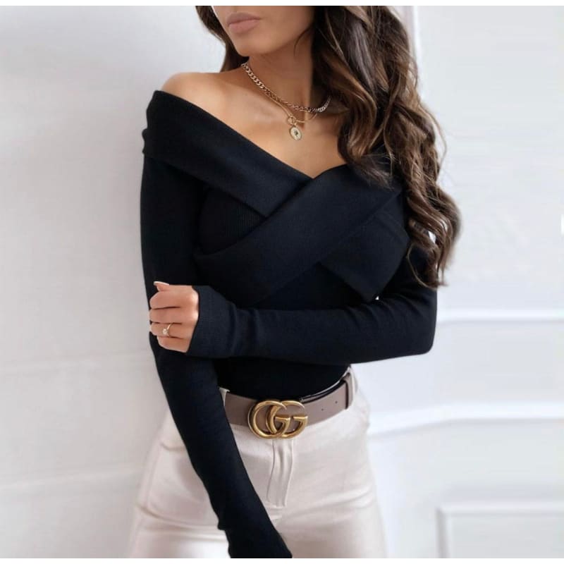 Fitted Off Shoulder Top - XXL / Black