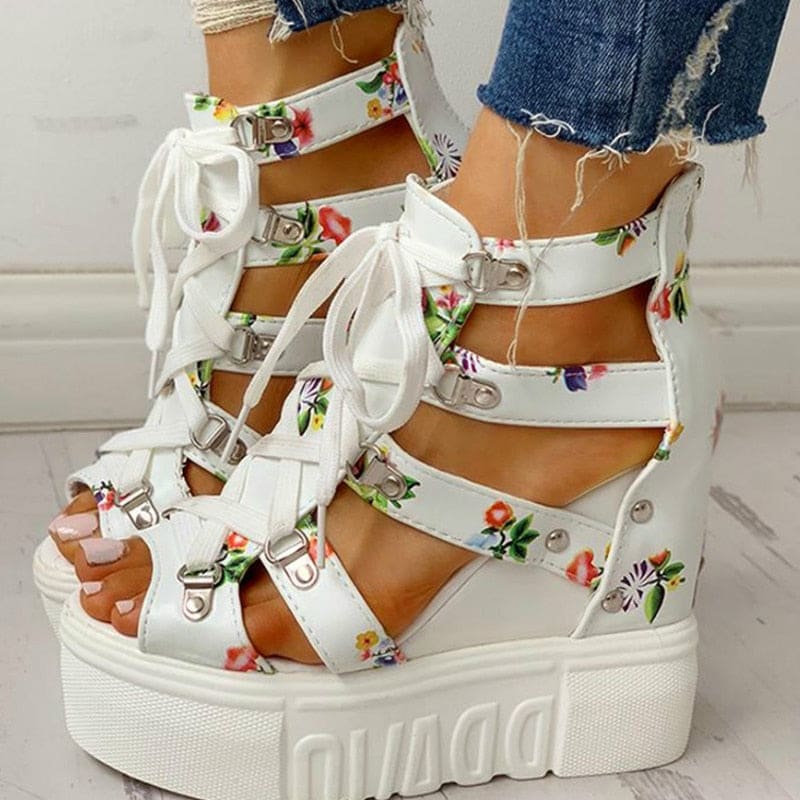 Floral Platform Printed Wedges