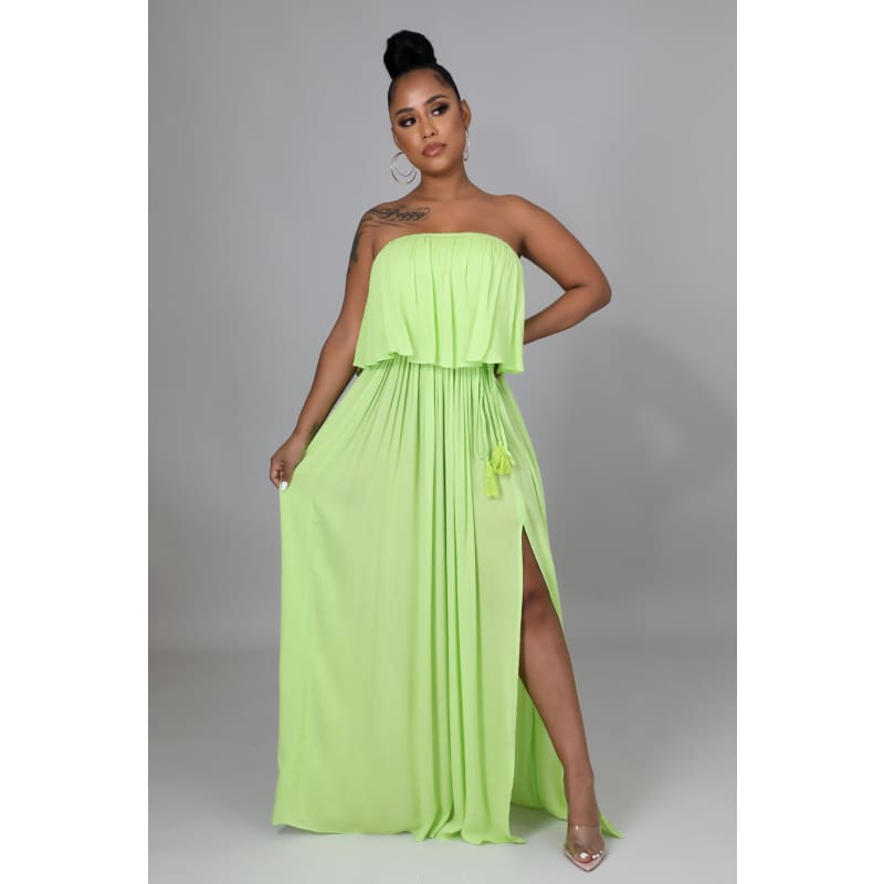 Flowy Strapless Maxi Dress - S / Lime