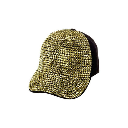 Front Embellished Bling Rhinestone Baseball Cap - Black-Gold