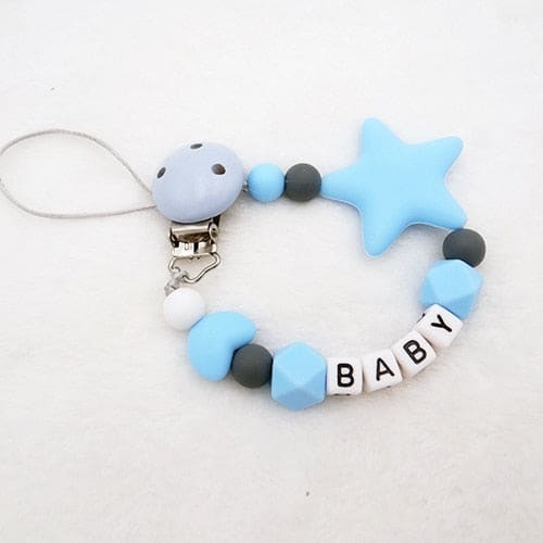 Handmade Personalized Pacifier Clip - Blue Heart