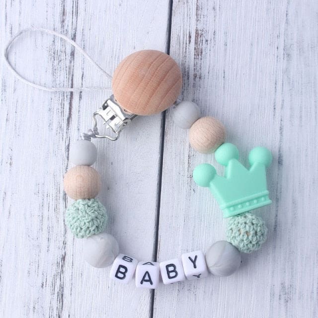 Handmade Personalized Pacifier Clip - Green Crown