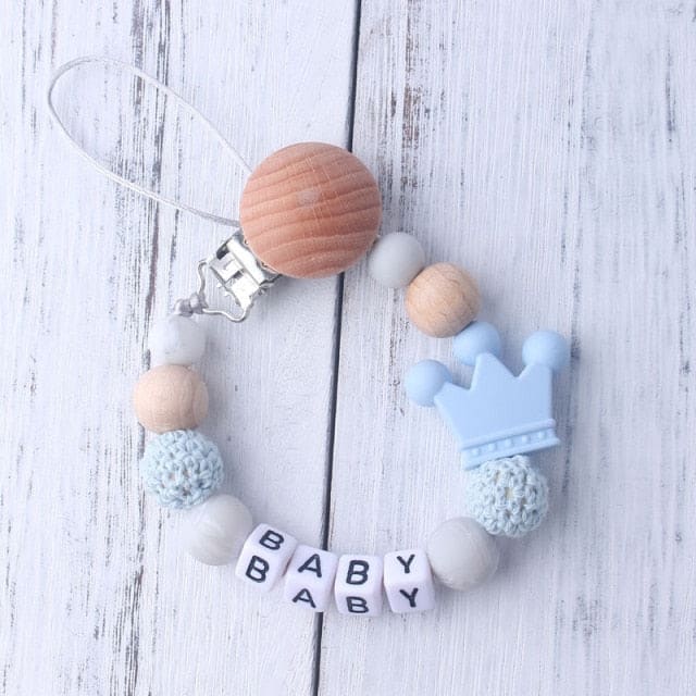 Handmade Personalized Pacifier Clip - Light Blue Crown