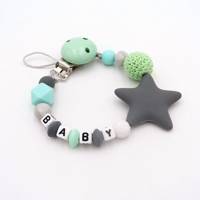 Handmade Personalized Pacifier Clip - Light Green Star
