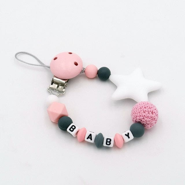 Handmade Personalized Pacifier Clip - Pink Star
