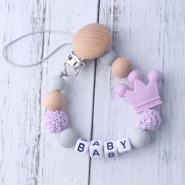 Handmade Personalized Pacifier Clip - Purple Crown