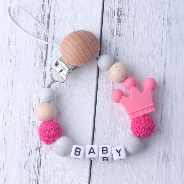 Handmade Personalized Pacifier Clip - Rose Crown