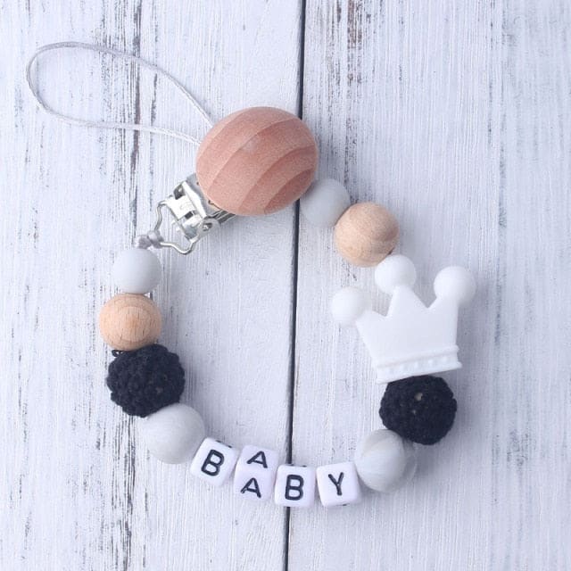 Handmade Personalized Pacifier Clip - White Crown