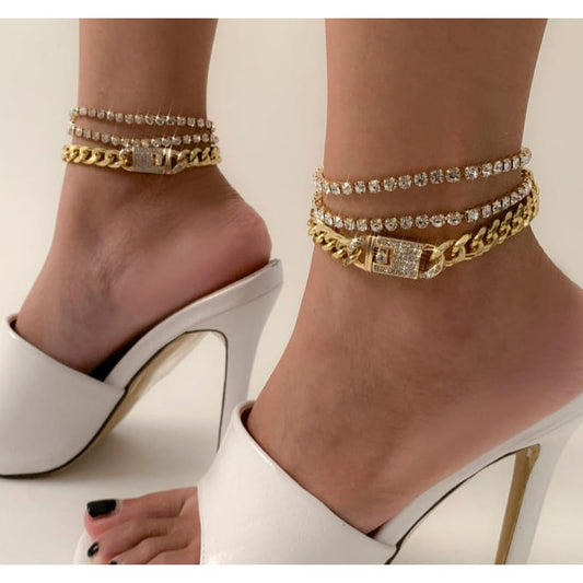 Iced Out Anklet Set